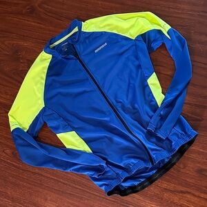Bergrisar Blue & Neon Yellow bicycle jacket w zipperfront & back pockets size XL